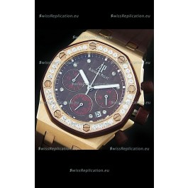 Audemars Piguet Royal Oak Offshore Lady Alinghi Swiss Watch in Maroon Checkered Dial