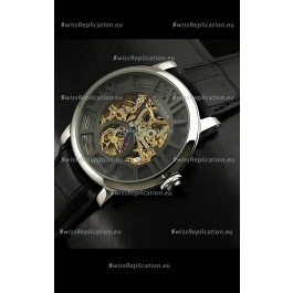 Cartier Ronde de Japanese Replica Watch in Skelton Grey & Gold Dial