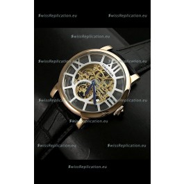 Cartier Ronde de Japanese Replica Watch in Skeleton Yellow Gold Dial