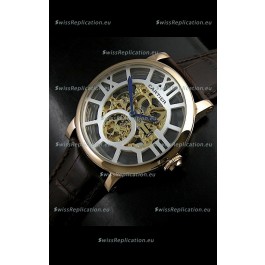 Cartier Ronde de Japanese Replica Watch in Skelton Gold Dial