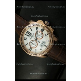 Calibre De Cartier Chronograph Japanese Replica Watch in Pink Gold