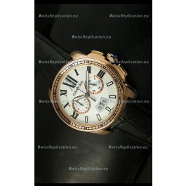 Calibre De Cartier Chronograph Japanese Replica Watch in Pink Gold