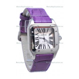 Cartier Santos 100 Japanese Ladies Replica Watch in Purple Strap