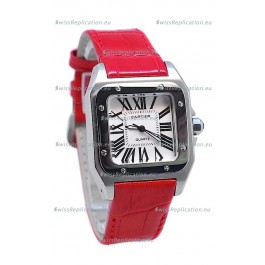 Cartier Santos 100 Japanese Ladies Replica Watch in Red Strap