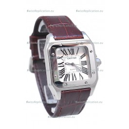 Cartier Santos 100 Japanese Ladies Replica Watch in Brown Strap