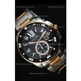 Calibre De Cartier Watch 42MM Black Dial Two Tone Case - 1:1 Mirror Replica Watch