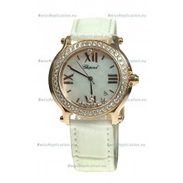 Chopard Happy Sport Swiss Ladies Swiss Replica Gold Watch in Diamond Bezel