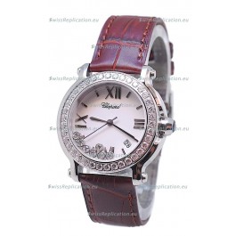 Chopard Happy Sport Star Shaped Diamonds Swiss Watch in Brown Strap