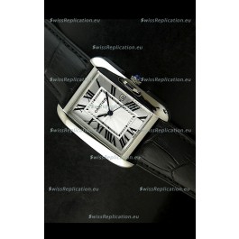 Cartier Tank Ladies Replica Watch in Steel Case/Black Strap