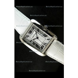 Cartier Tank Ladies Replica Watch in Steel Case/White Strap