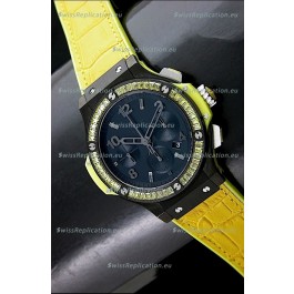 Hublot Big Bang All Black Edition in Lemon Strap and Baguette Diamonds Bezel