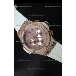 Hublot Big Bang Rose Gold Watch Quartz Movement in White Strap