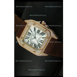 Cartier Santos 100 1:1 Mirror Replica Rose Gold Diamonds Watch 42MM