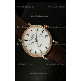Patek Philippe Calatrava 5120 Swiss Replica Watch in Pink Gold Casing - Roman Hours