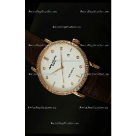Patek Philippe Calatrava 5298 Swiss Replica Watch in Pink Gold Casing - Diamonds Hours
