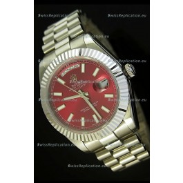 Rolex Day Date II 41MM Swiss Replica Watch - Red Dial - 1:1 Mirror Replica Watch 
