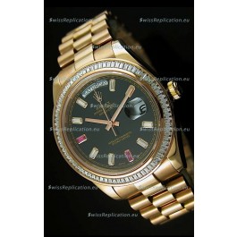 Rolex Day Date II 41MM Swiss Replica Watch - Black Dial - 1:1 Mirror Replica Watch 