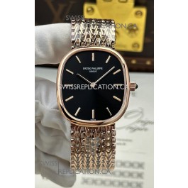 Patek Philippe Golden Ellipse 5738/1R-001 Rose Gold Black Dial Super Clone Watch 
