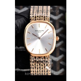 Patek Philippe Golden Ellipse 5738/1R-001 Rose Gold Steel Dial Super Clone Watch 