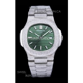 Patek Philippe Super Clone Nautilus 5711/1A Diamonds Paved Edition Green Dial