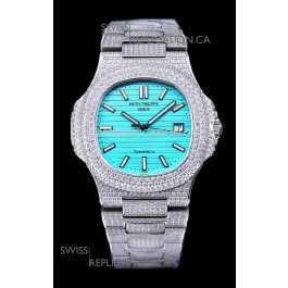 Patek Philippe Super Clone Nautilus 5711/1A Diamonds Paved Edition Tiffany Blue Dial
