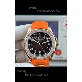 Patek Philippe Aquanaut 5167 Orange Strap Diamonds Bezel Super Clone Watch 