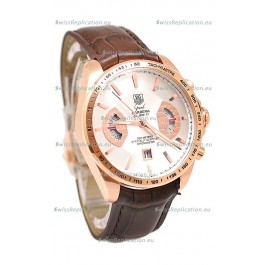 Tag Heuer Grand Carrera Japanese Replica Gold Watch in White Dial