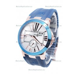 Ulysse Nardin Executive Dual Time Japanese Replica Watch in Smooth Blue Bezel
