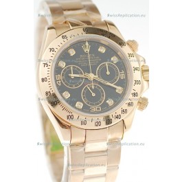 Rolex Daytona Cosmograph 2011 Edition Swiss Replica Gold Plated Watch in Black Dial