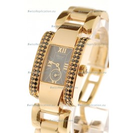 Chopard La Strada Swiss Ladies Replica Pink Gold Watch in Black Dial 