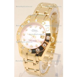 Rolex Datejust Pearlmaster Swiss Replica Gold Watch in Pink Pearl Dial -34MM