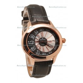 Audemars Piguet Millenary Hour and Minute Swiss Replica Rose Gold Watch in Black Strap