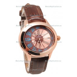 Audemars Piguet Millenary Hour and Minute Swiss Replica Rose Gold Watch in Brown Dial