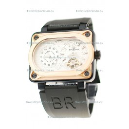 Bell and Ross BR Minuteur Tourbillon Japanese Replica Gold Watch in White Dial