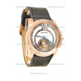Calibre de Cartier Flying Tourbillon Japanese Replica Rose Gold Watch