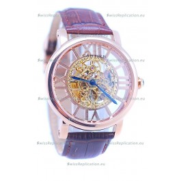 Ronde De Cartier Skeleton Rose Gold Japanese Watch 