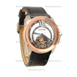 Calibre de Cartier Flying Tourbillon Japanese Replica Rose Gold Watch 