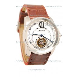 Calibre de Cartier Flying Tourbillon Japanese Replica Steel Watch 