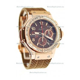 Hublot Big Bang Pink Gold Swiss Watch with Baguatte Diamonds