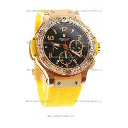 Hublot Big Bang Swis Watch Yellow Strap Black Dial Pink Gold Case