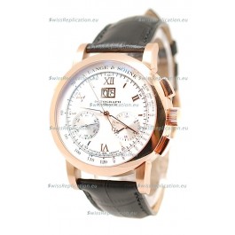 A.Lange & Sohne Datograph Flyback Swiss Replica Rose Gold Watch in White Dial