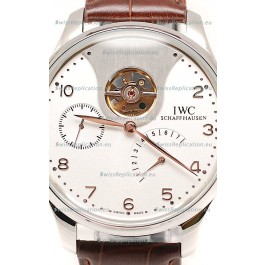 IWC Portuguese Tourbillon Mystere Japanese Replica Watch in White Dial