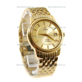 Omega Co-Axial Deville Japanese Gold Watch in Golden Dial