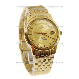 Omega Co-Axial Deville Japanese Gold Watch in Golden Markers