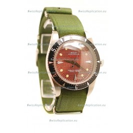 Rolex Submariner Swiss Watch in Green Nylon Strap Red Dial