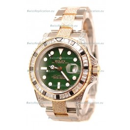 Rolex GMT Masters II 2011 Edition Swiss Replica Two Tone Watch with Diamonds Casing and Bezel