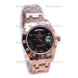 Rolex Day Date Rose Gold Swiss Replica Watch in Diamond Bezel