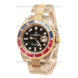 Rolex GMT Masters II 2011 Edition Swiss Replica Two Tone Watch with Diamonds Casing and Bezel