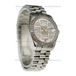 Rolex Day Date Silver Swiss Mens Watch in Diamond Dial