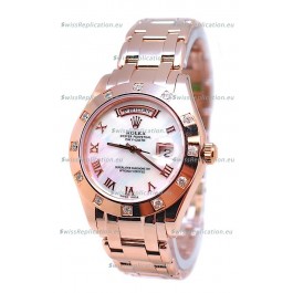 Rolex Day Date White Mother of Pearl Japanese Replica Watch in Roman Markers
